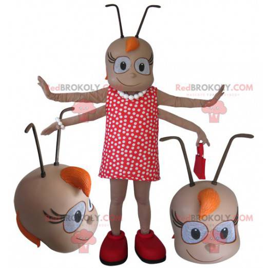 Kvinnelig insektmaskot med 4 armer med antenner - Redbrokoly.com