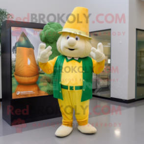 Lemon Yellow Leprechaun Hat mascot costume character dressed with a Long Sleeve Tee and Mittens