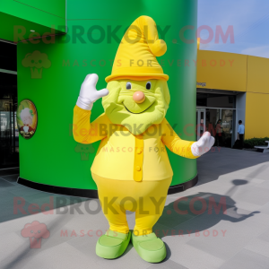 Lemon Yellow Leprechaun Hat mascot costume character dressed with a Long Sleeve Tee and Mittens