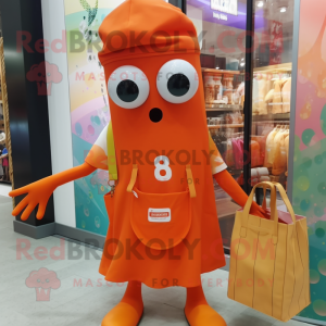 Orange Squid mascot costume character dressed with a Romper and Tote bags