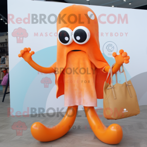 Orange Squid maskot kostym...