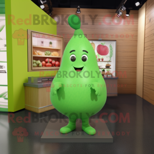 Green Pear mascot costume character dressed with a Romper and Earrings