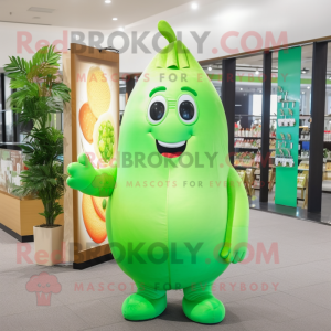 Green Pear mascot costume character dressed with a Romper and Earrings