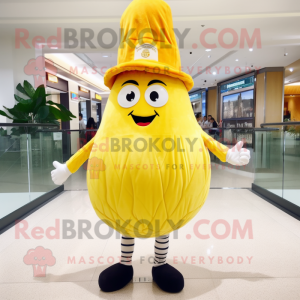 Yellow Onion mascot costume character dressed with a Bermuda Shorts and Hats