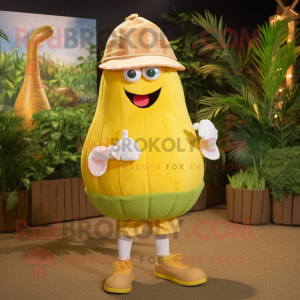 Yellow Onion mascot costume character dressed with a Bermuda Shorts and Hats