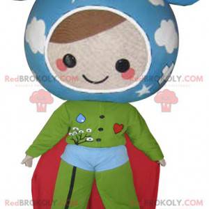 Doll mascot in the colors of the Earth. Super hero -