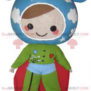 Mascote da boneca com as cores da terra. Super heroi -