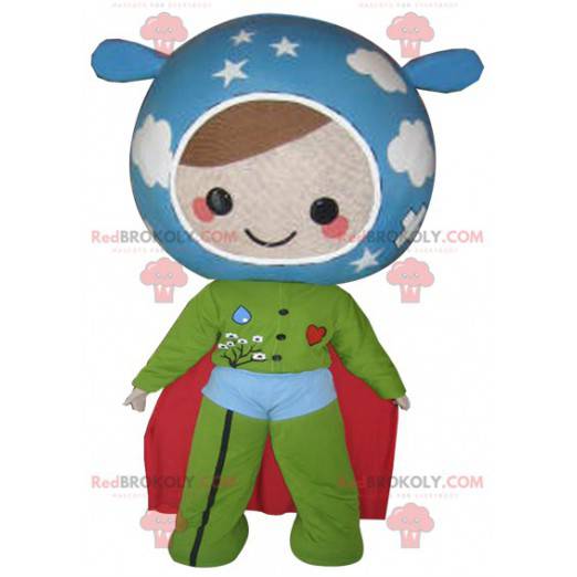 Doll mascot in the colors of the Earth. Super hero -