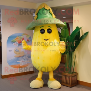 Yellow Onion mascot costume character dressed with a Bermuda Shorts and Hats