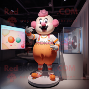 Peach Clown mascot costume character dressed with a Romper and Smartwatches