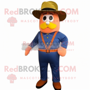Peach Civil War Soldier mascot costume character dressed with a Dungarees and Reading glasses