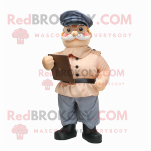 Peach Civil War Soldier mascot costume character dressed with a Dungarees and Reading glasses