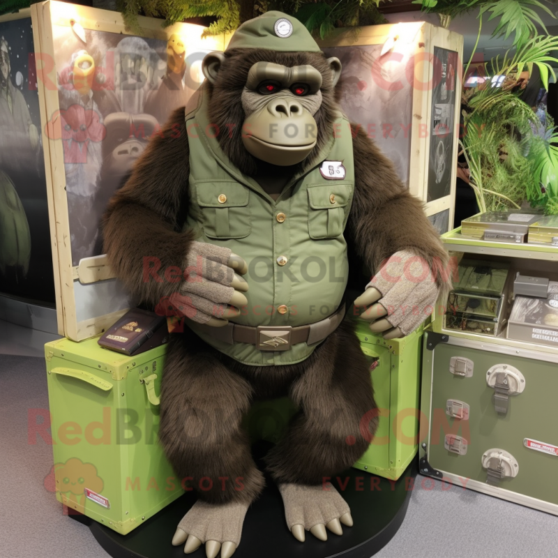 Olive Gorilla mascot costume character dressed with a Cargo Shorts and Keychains