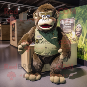 Olive Gorilla mascot costume character dressed with a Cargo Shorts and Keychains