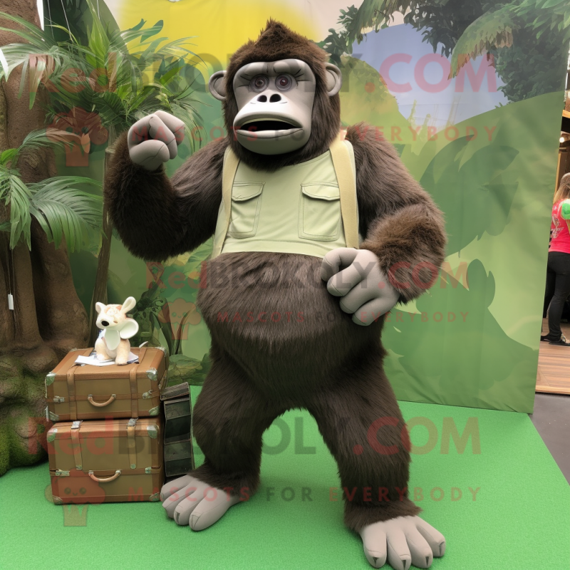 Olive Gorilla mascot costume character dressed with a Cargo Shorts and Keychains