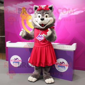 Magenta Say Wolf mascot costume character dressed with a Skirt and Bracelet watches