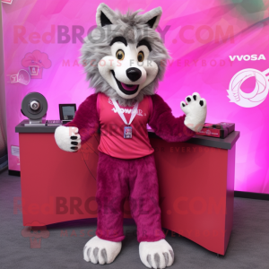 Magenta Say Wolf mascot costume character dressed with a Skirt and Bracelet watches