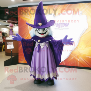 Lavender Magician mascot costume character dressed with a Dress and Shawls