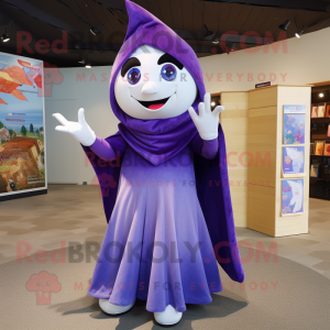 Lavender Magician mascot costume character dressed with a Dress and Shawls