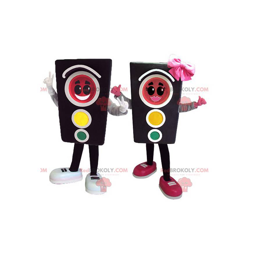 2 trafikklys maskoter en jente og en gutt - Redbrokoly.com