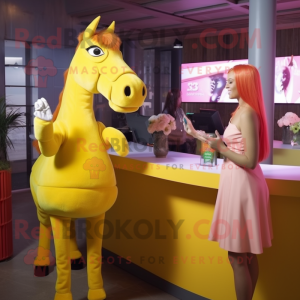 Yellow Horse maskot kostume...