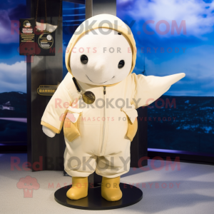 Gold Beluga Whale mascot costume character dressed with a Parka and Hair clips