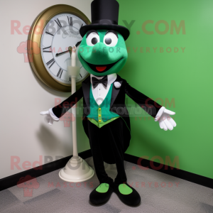 Green Hourglass mascot costume character dressed with a Tuxedo and Shoe clips