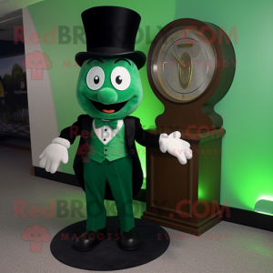 Green Hourglass mascot costume character dressed with a Tuxedo and Shoe clips