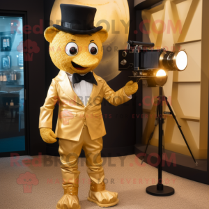 Gold Camera mascot costume character dressed with a Oxford Shirt and Bow ties