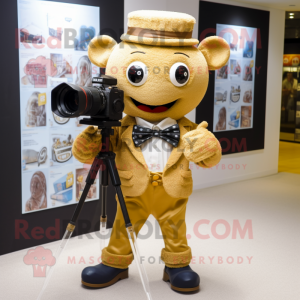 Gold Camera mascot costume character dressed with a Oxford Shirt and Bow ties