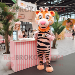 Peach Zebra mascot costume character dressed with a Blouse and Earrings