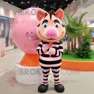 Peach Zebra mascot costume character dressed with a Blouse and Earrings