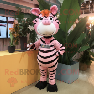 Peach Zebra mascot costume character dressed with a Blouse and Earrings