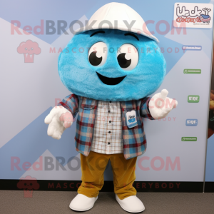 Sky Blue Falafel mascot costume character dressed with a Flannel Shirt and Tie pins