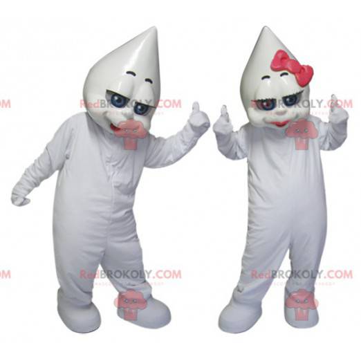 2 mascots of white figures a girl and a boy - Redbrokoly.com