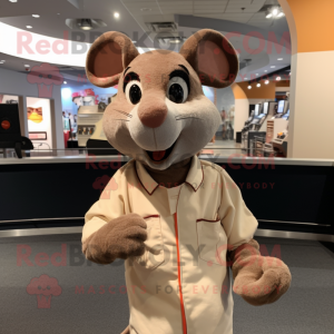 Tan Rat mascot costume character dressed with a T-Shirt and Gloves
