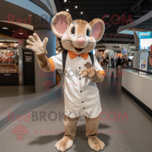 Tan Rat mascot costume character dressed with a T-Shirt and Gloves
