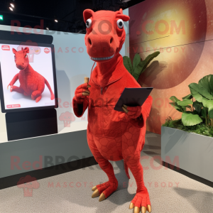 Rød Parasaurolophus maskot...