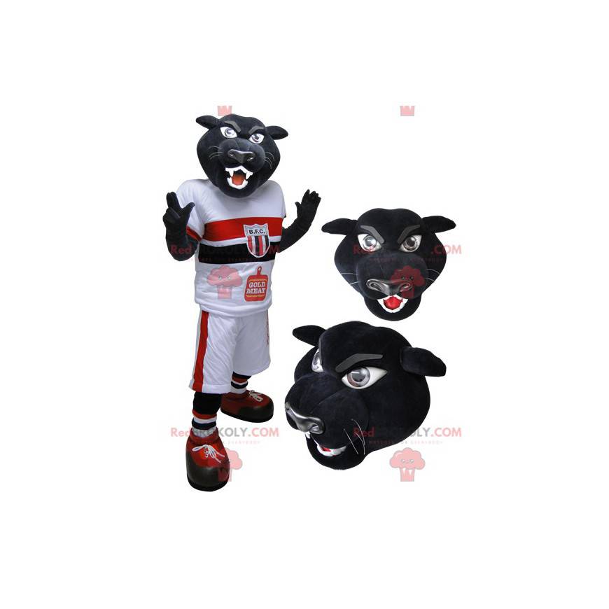 Mascote tigre pantera negra em roupas esportivas -