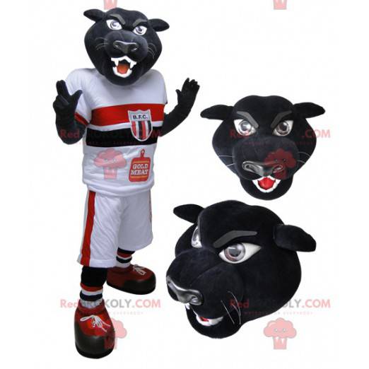 Mascotte della tigre pantera nera in abiti sportivi -