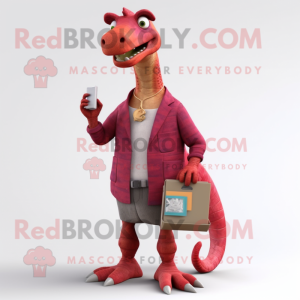 Red Parasaurolophus mascot costume character dressed with a Cardigan and Wallets