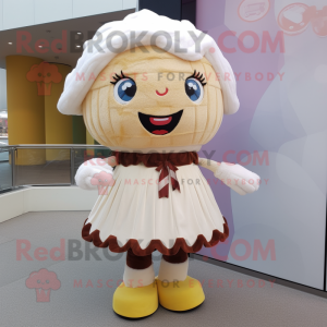Cream Cupcake mascot costume character dressed with a Mini Skirt and Scarves