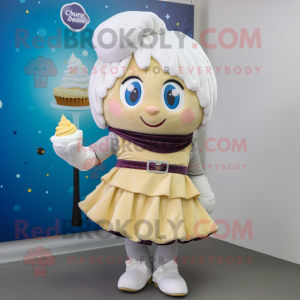 Cream Cupcake mascot costume character dressed with a Mini Skirt and Scarves