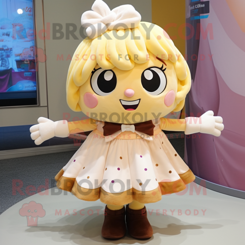 Cream Cupcake mascot costume character dressed with a Mini Skirt and Scarves Cream Cupcake mascot costume character dressed with a Mini Skirt and Scarves