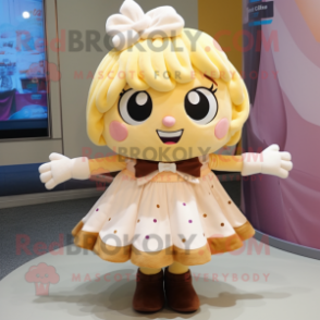 Cream Cupcake mascot costume character dressed with a Mini Skirt and Scarves