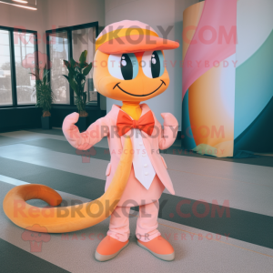 Peach Snake mascot costume character dressed with a Culottes and Bow ties