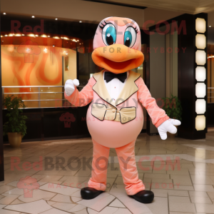 Peach Snake mascot costume character dressed with a Culottes and Bow ties