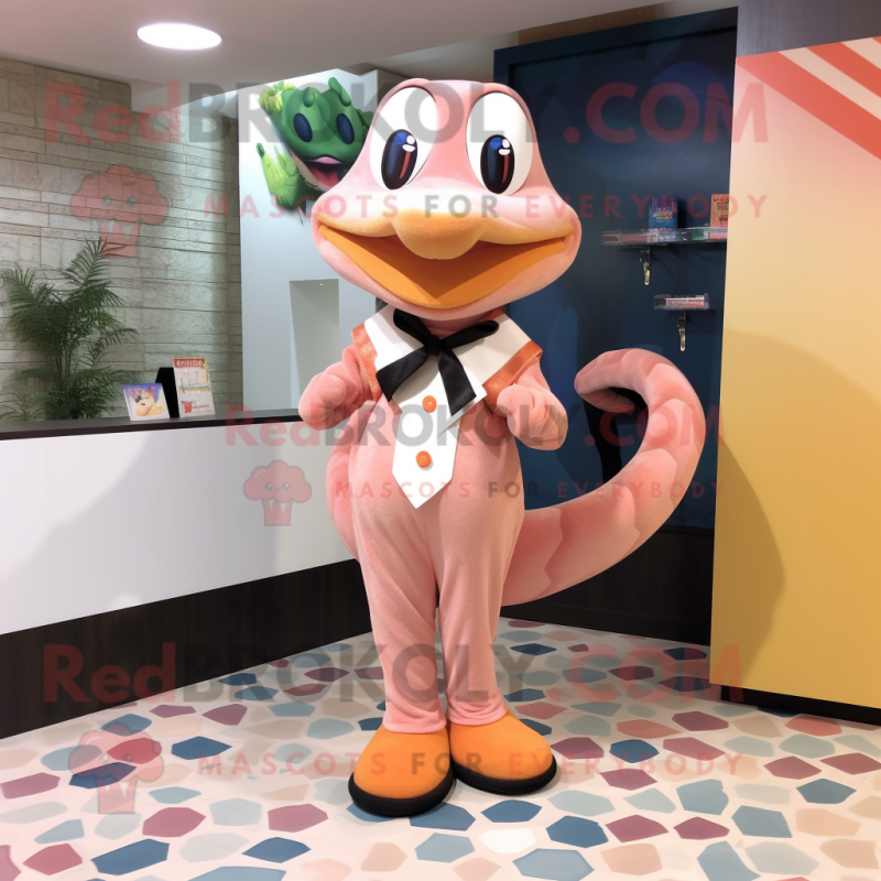 Peach Snake mascot costume character dressed with a Culottes and Bow ties