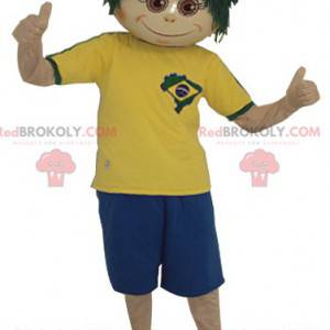 Drengemaskot med en grøn paryk - Redbrokoly.com