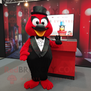 Red Aglet mascot costume character dressed with a Tuxedo and Brooches